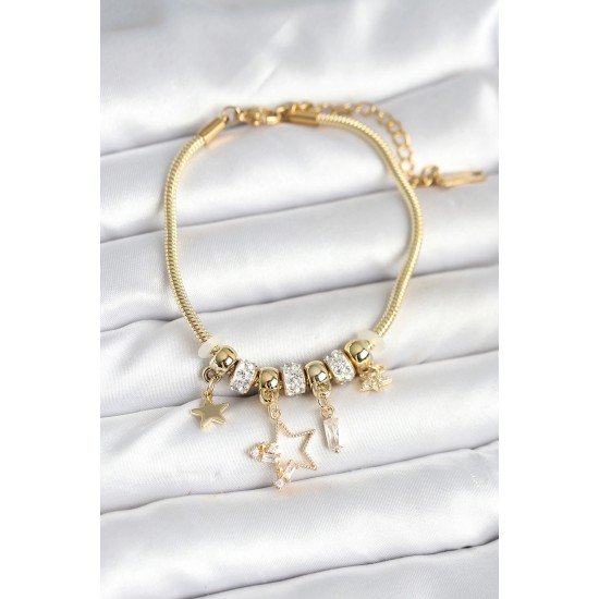Özel Pirinç Gold Renk Yıldız Charmlı Kadın Bileklik Fırsat!!!