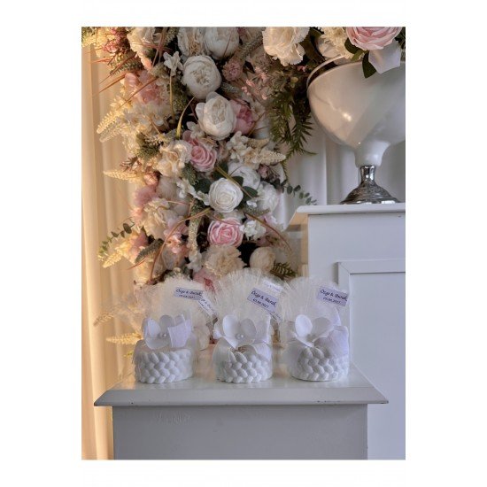 Çiçekli Tül Süslemeli Dekoratif Mum – 25 Adet – Söz, Nişan, Nikah, Düğün, Kına, Mevlüt Hediyelik