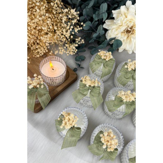 Kurutulmuş Çiçek ve Fiyonk Süslemeli Kokulu Mum - 20 Adet