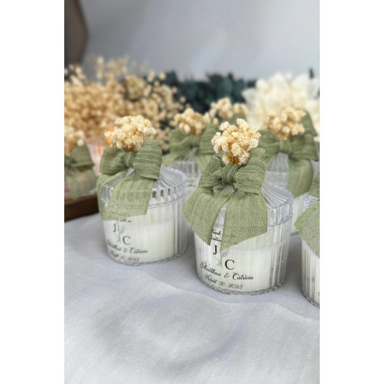 Kurutulmuş Çiçek ve Fiyonk Süslemeli Kokulu Mum - 20 Adet