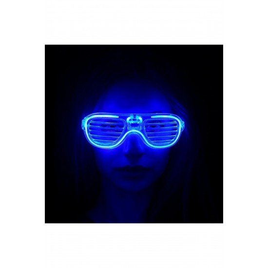 Özel Mavi Led Işıklı Parti Gözlüğü - Neon Glow Şerit Gözlük 3 Modlu Fırsat!!!