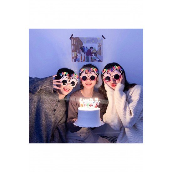Özel Happy Birthday Yazılı Pembe Fuşya Renk Parti Gözlüğü 12X7 Cm Fırsat!!!