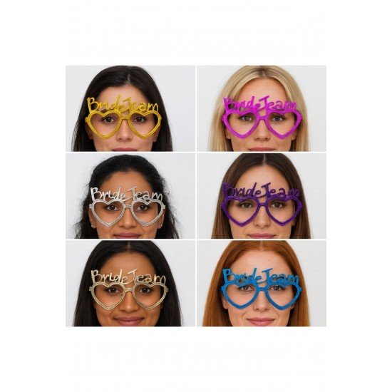 Özel Kalpli Bride Team Gözlük Seti 6 Renk - Kına Düğün Partileri İçin Fırsat!!!