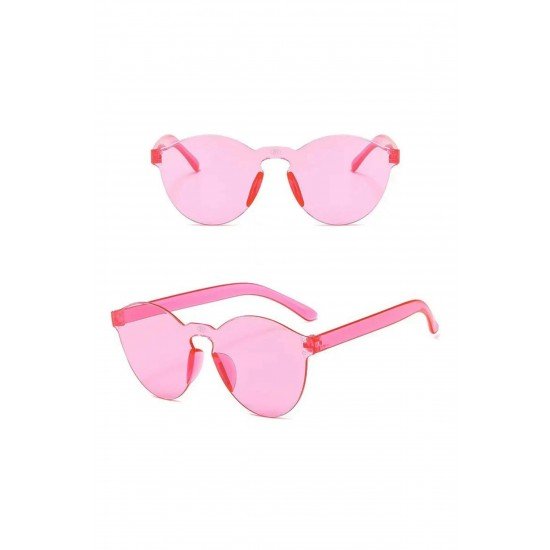 Özel Sert Mika Oval Şekilli Çerçevesiz Pembe Gözlük Retro Parti 5X14 Cm Fırsat!!!