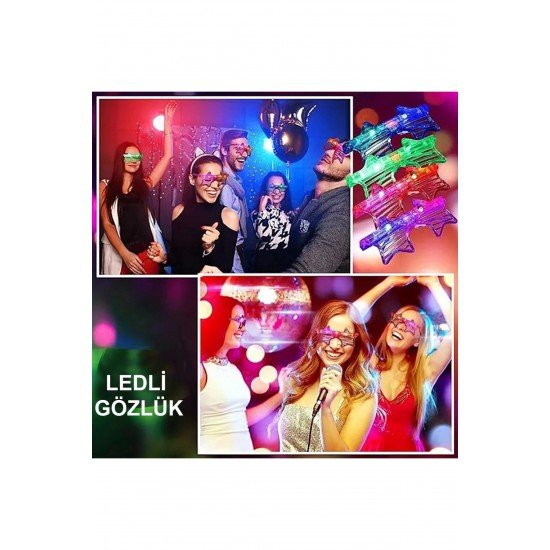 Özel Işıklı Yıldız Gözlük Ledli Parti Gözlüğü 6 Renk 12 Adet Fırsat!!!