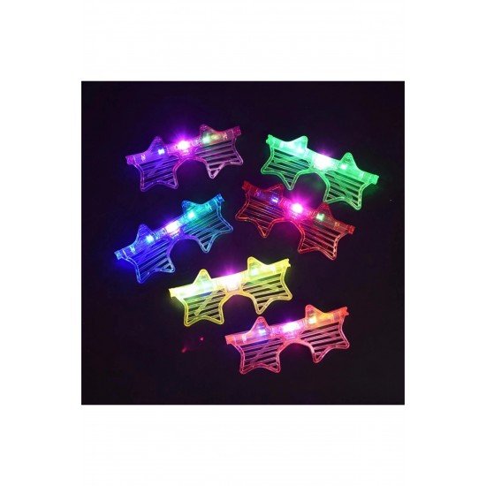 Özel Işıklı Yıldız Gözlük Ledli Parti Gözlüğü 6 Renk 12 Adet Fırsat!!!