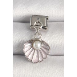 Özel Çelik Renk Pembe Deniz Kabuğu Model İnci Detay Nomination Charm Fırsat!!!