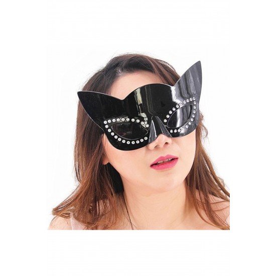 Özel Siyah Renk Siyah Camlı Kedi Şekilli Parti Gözlüğü 20X11 Cm Fırsat!!!