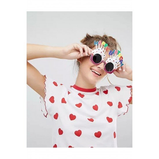 Özel Happy Birthday Yazılı Beyaz Fuşya Renk Parti Gözlüğü 12X7 Cm Fırsat!!!