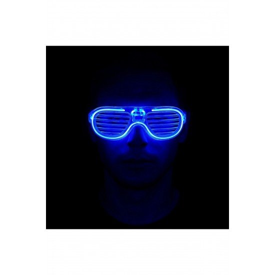 Özel Mavi Led Işıklı Parti Gözlüğü - Neon Glow Şerit Gözlük 3 Modlu Fırsat!!!