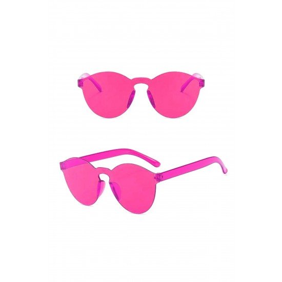 Özel Sert Mika Oval Şekilli Çerçevesiz Fuşya Gözlük Retro Parti 5X14 Cm Fırsat!!!