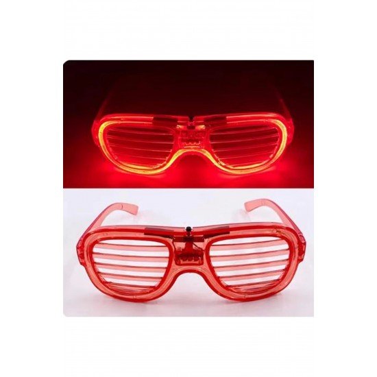 Özel Kırmızı Led Işıklı Parti Gözlüğü - Neon Glow Şerit Gözlük 3 Modlu Fırsat!!!