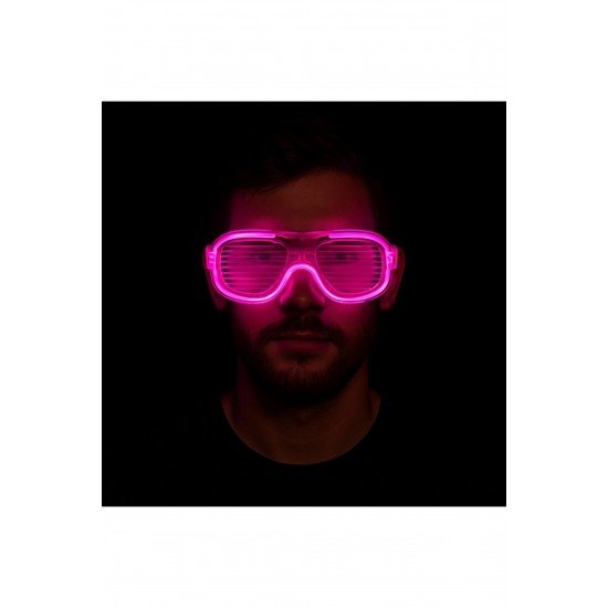 Özel Pembe Led Işıklı Parti Gözlüğü - Neon Glow Şerit Gözlük 3 Modlu Fırsat!!!
