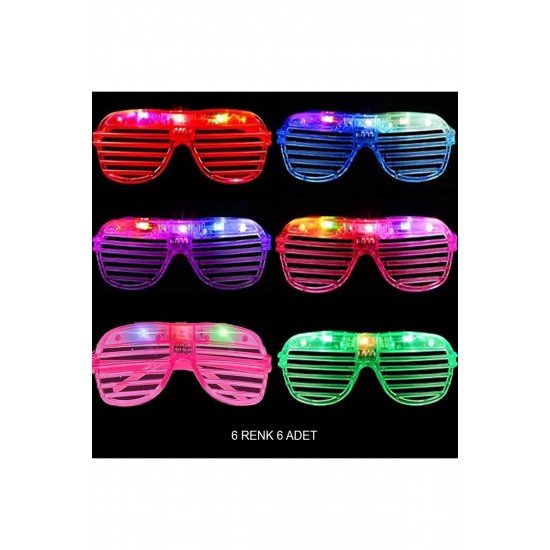 Özel Işıklı Panjur Şeritli Led Parti Gözlüğü 6 Renk 6 Lı Set Fırsat!!!