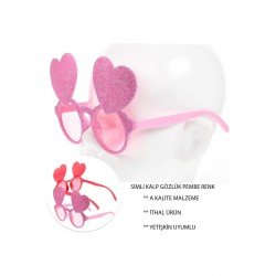 Özel Pembe Renk Sim İşlenmiş Kalp Figürlü Parti Gözlüğü Fırsat!!!