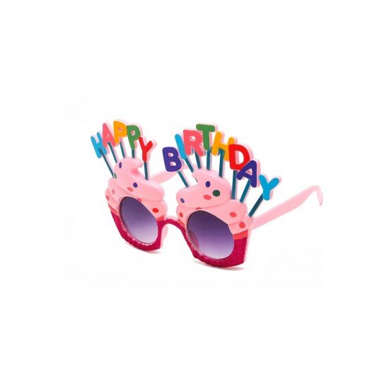 Özel Happy Birthday Yazılı Pembe Fuşya Renk Parti Gözlüğü 12X7 Cm Fırsat!!!