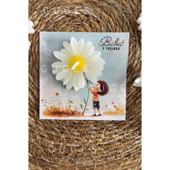 10 Adet Özel Tasarlanmış Kart Ve Papatya Mum. Bebek Doğum, Babyshower, Doğum Günü, Hediyelik