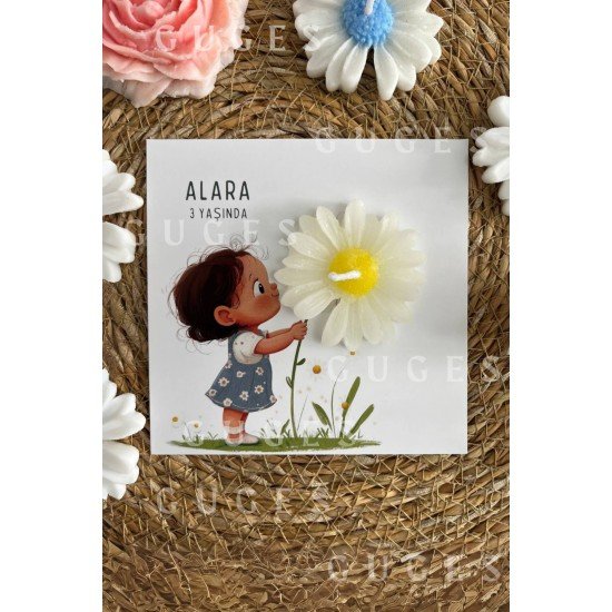 10 Adet Özel Tasarlanmış Kart Ve Papatya Mum. Bebek Doğum, Babyshower, Doğum Günü, Hediyelik