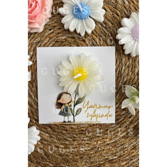 10 Adet Özel Tasarlanmış Kart Ve Papatya Mum. Bebek Doğum, Babyshower, Doğum Günü, Hediyelik