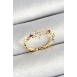 Özel Pirinç Papatya Figürlü Zirkon Taşlı Gold Renk Ayarlanabilir Kadın Yüzük Fırsat!!!