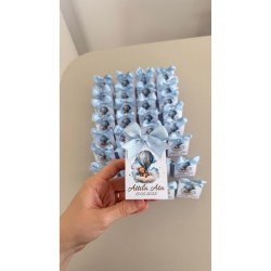 Kişiye Özel İsim Tarih Baskılı Ayıcıklı Balon Temalı Mini Kutu Doğum-Baby Shower Mum Hediyeliği