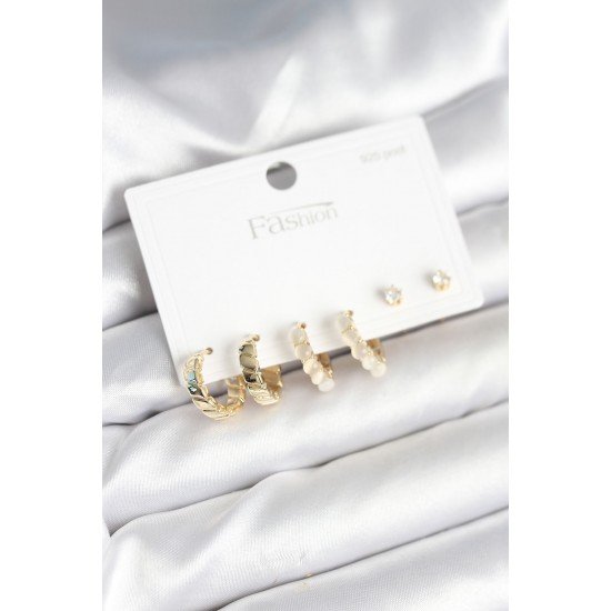 Özel Gold Renk Pirinç Halka 925 Ayar Çivili Kadın Küpe Seti Fırsat!!!