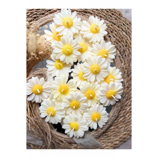 20 Adet Özel Tasarlanmış Kart Ve Papatya Mum. Bebek Doğum, Babyshower, Doğum Günü, Hediyelik