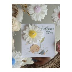 10 Adet Özel Tasarlanmış Kart Ve Papatya Mum. Bebek Doğum, Babyshower, Doğum Günü, Hediyelik