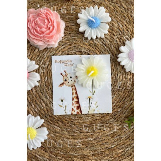 10 Adet Özel Tasarlanmış Kart Ve Papatya Mum. Bebek Doğum, Babyshower, Doğum Günü, Hediyelik