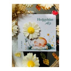 10 Adet Özel Tasarlanmış Kart Ve Papatya Mum. Bebek Doğum, Babyshower, Doğum Günü, Hediyelik