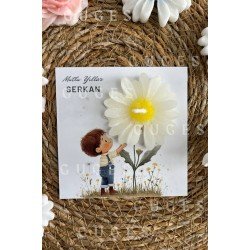 10 Adet Özel Tasarlanmış Kart Ve Papatya Mum. Bebek Doğum, Babyshower, Doğum Günü, Hediyelik