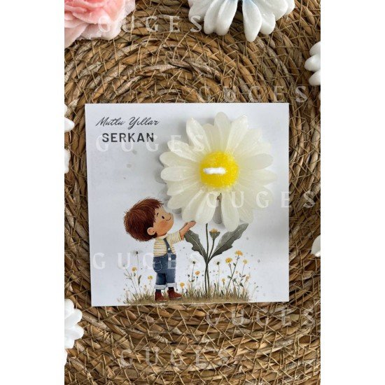 10 Adet Özel Tasarlanmış Kart Ve Papatya Mum. Bebek Doğum, Babyshower, Doğum Günü, Hediyelik
