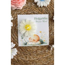 10 Adet Özel Tasarlanmış Kart Ve Papatya Mum. Bebek Doğum, Babyshower, Doğum Günü, Hediyelik