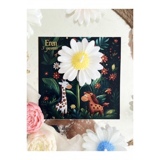 10 Adet Özel Tasarlanmış Kart Ve Papatya Mum. Bebek Doğum, Babyshower, Doğum Günü, Hediyelik