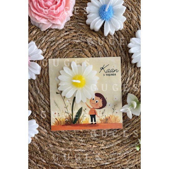 10 Adet Özel Tasarlanmış Kart Ve Papatya Mum. Bebek Doğum, Babyshower, Doğum Günü, Hediyelik