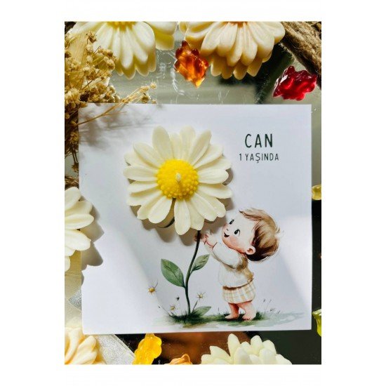 10 Adet Özel Tasarlanmış Kart Ve Papatya Mum. Bebek Doğum, Babyshower, Doğum Günü, Hediyelik