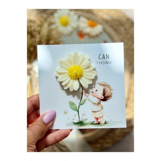 10 Adet Özel Tasarlanmış Kart Ve Papatya Mum. Bebek Doğum, Babyshower, Doğum Günü, Hediyelik