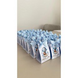 Kişiye Özel İsim Tarih Baskılı Ayıcıklı Balon Temalı Mini Kutu Doğum-Baby Shower Mum Hediyeliği