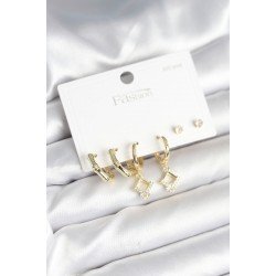 Özel Pirinç Gold Renk 925 Ayar Çivili Kadın Küpe Seti Fırsat!!!