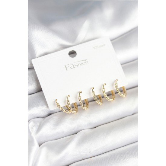 Özel Gold Renk Burgu Halka Model 925 Ayar Çivili Pirinç Küpe Seti Fırsat!!!