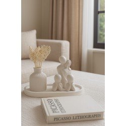 Dekoratif Çizgili Vazo I Dekoratif Tabak I 3 Lü Aile set Masa Süsü