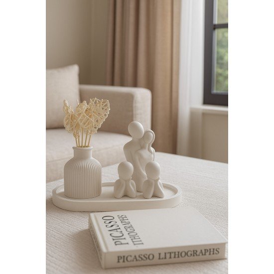 Dekoratif Çizgili Vazo I Dekoratif Tabak I 3 Lü Aile set Masa Süsü