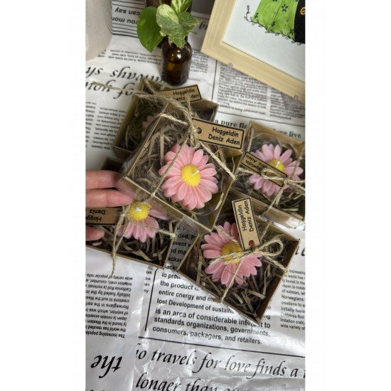 Kutulu papatya Mum Söz, Nişan, Nikah, Mevlüt, Doğum günü, Düğün,Yılbaşı Hediyelik_5Adet