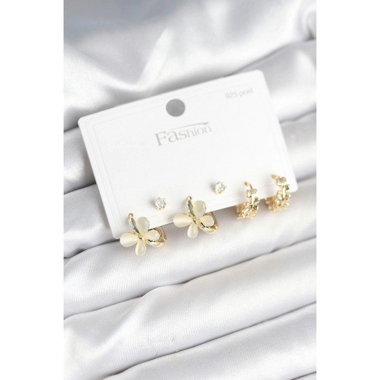 Özel Kelebek Model Gold Renk Pirinç 925 Ayar Çivili Kadın Küpe Seti Fırsat!!!