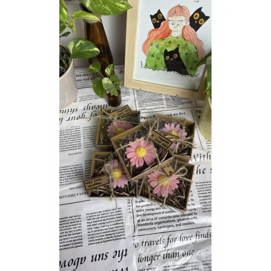 Kutulu papatya Mum Söz, Nişan, Nikah, Mevlüt, Doğum günü, Düğün,Yılbaşı Hediyelik_5Adet