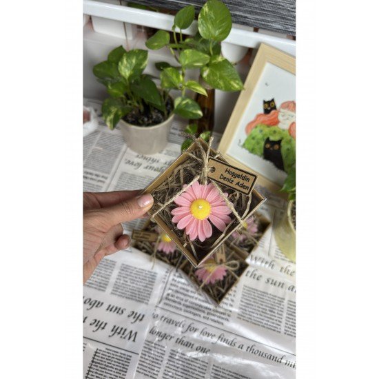 Kutulu papatya Mum Söz, Nişan, Nikah, Mevlüt, Doğum günü, Düğün,Yılbaşı Hediyelik_5Adet