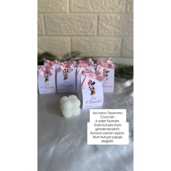 Minnie Mouse pembe mum hediyelik, doğum günü bebek hediyeliği 6 adet