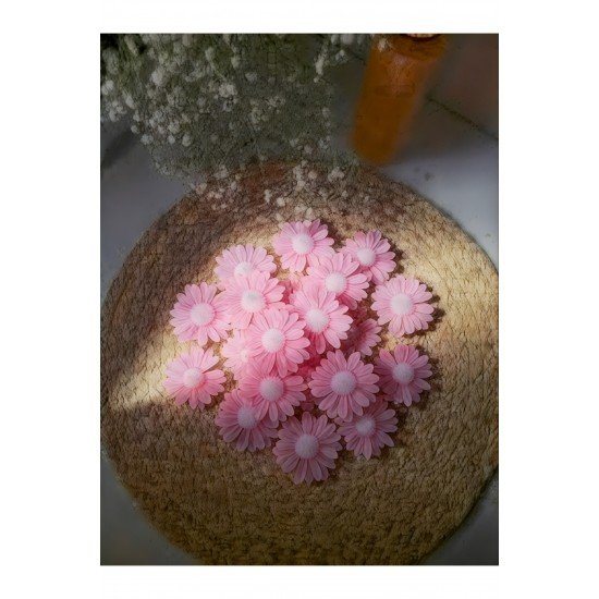 Pembe Çiçek Desen (papatya) Dekoratif mum söz, nişan, meclis hediyelik 8 adet