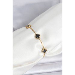 Özel Çelik Gold Renk Siyah Boy Yonca Bileklik Fırsat!!!