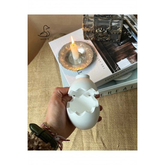 Kırık yumurta görünümlü dekoratif kutu (7-6) taş tozu